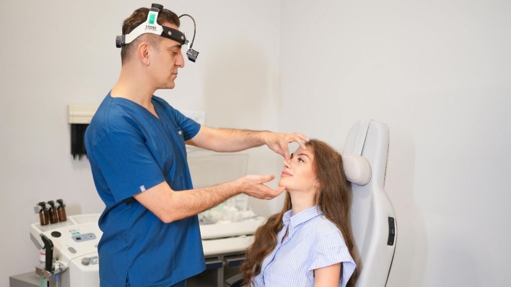 Neseplastikkonsultasjon i Spania med lege som undersøker pasientens nese